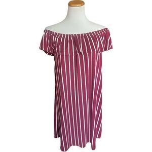 Womens Capella Striped Flounce Off Shoulder Dress - Sz 2X